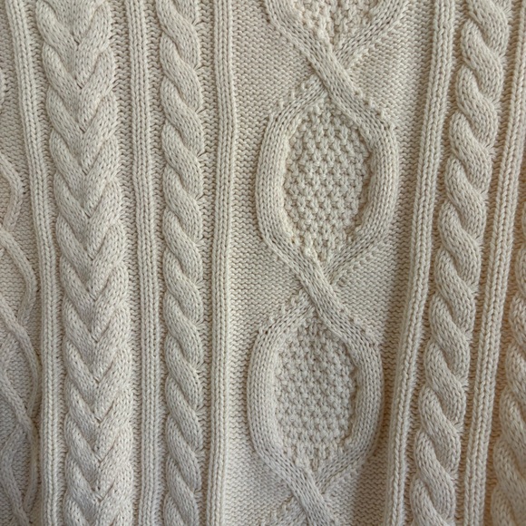 L.L Bean Cream Cable Knit Sweater Women’s Size L 100% Organic Cotton Fisherman - Picture 5 of 8